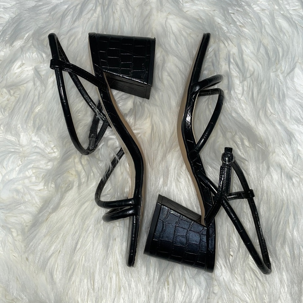 Nine West Womens Black Croc Strappy Heels Size 9